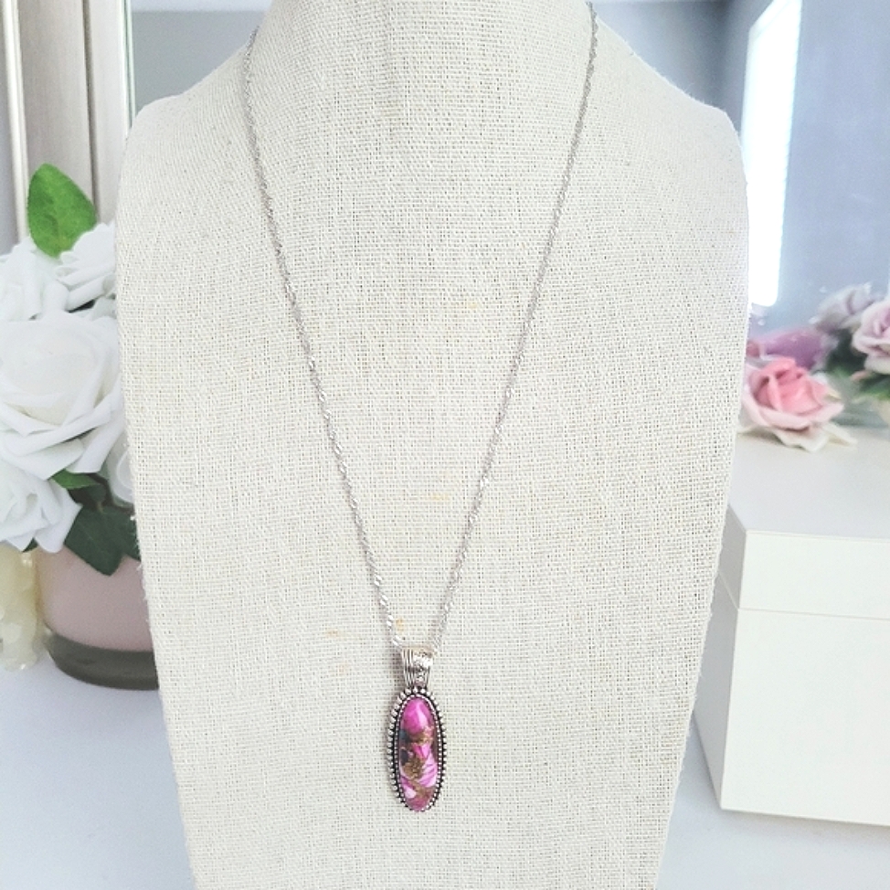 Beautiful Bbj Copper Turquoise Sterling Silver Necklace